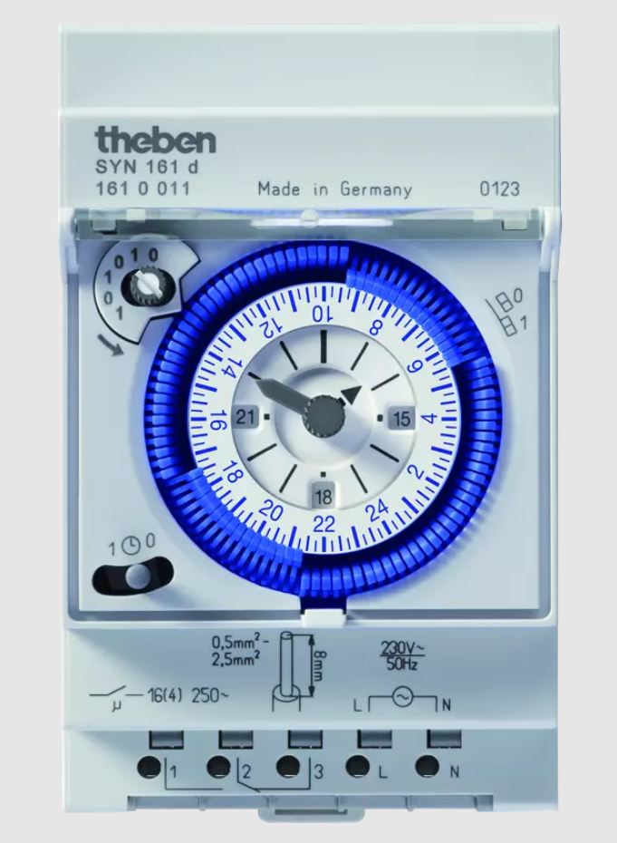 Theben | SYN 161 d, таймер электромеханический суточный, 230VAC, 16A, 3TE, DIN Theben