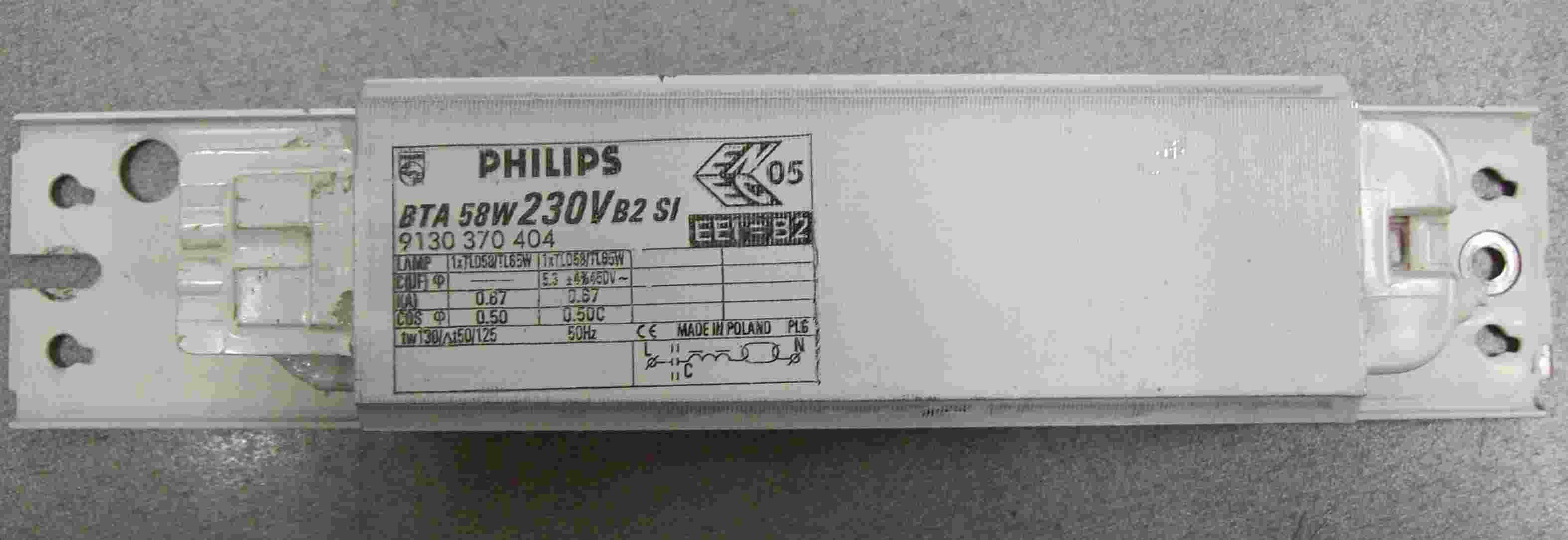 PHILIPS     |  BTA 58W/220V  SI      Philips 9130 370 404